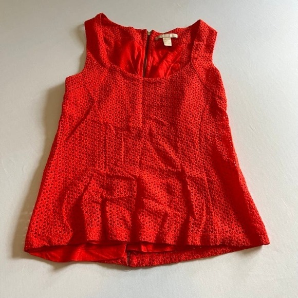 Banana Republic Red Orange Eyelet Sleeveless Top 2 - Picture 1 of 8